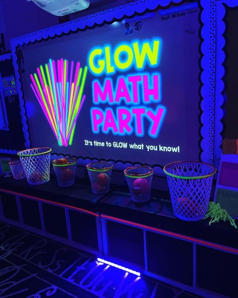 It's a Glow Party 🌟 @powellinprimary transforms her room to a glow-in-the-dark wonderland to celebrate the math concepts her students have … | Instagram Family Math Night, Classroom Incentives, Glow Day, Math Night, Red Ribbon Week, Classroom Transformation, Kindergarten Centers, 8th Grade Math, Glow Party