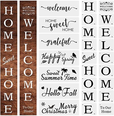 Amazon.com : 25PCS Reusable Template for Painting Wood, Large Welcome and Sweet Home Stencils Seasonal Stencils Farmhouse Stencils for Signs, Walls & Home Decorations : Arts, Crafts & Sewing Farmhouse Stencils, Welcome Stencil, Stencils For Wood Signs, Front Porch Signs, Porch Welcome Sign, Mandala Stencils, Welcome Letters, Painting Wood, Sign Stencils