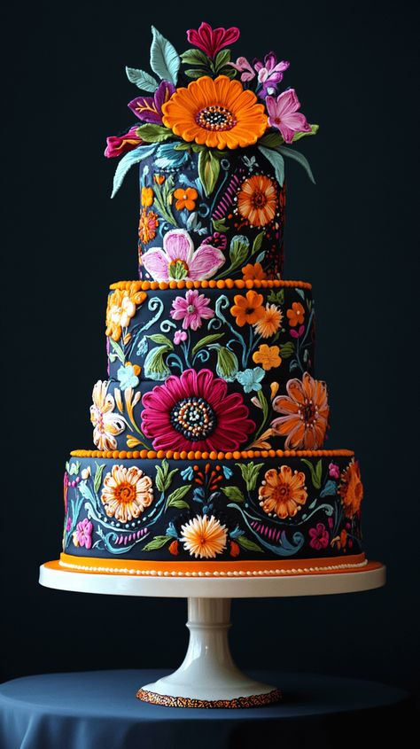 57 Mexican Wedding Cake Ideas: Elegant Designs and Flavours Fiesta Birthday Cake Ideas, Mexican Flower Cake, Mexican Gothic Wedding, Cake Bouquet Flowers, Celebration Of Life Cake, Mexican Cake Topper, Wedding Cake Ideas Elegant, Spanish Cake, Mexican Themed Cakes