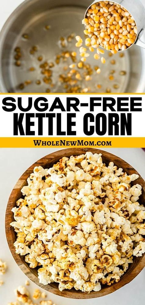 Healthy Kettle Corn Recipe, Van Meals, Kettle Corn Recipe, Sugar Free Snacks, Healthy Popcorn, Sweet Popcorn, Super Snacks, Low Carb Sweeteners, Healthy Recipes Easy Snacks