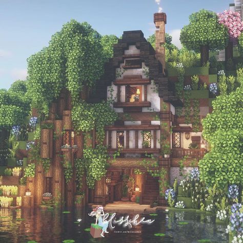 Blisschen’s Instagram photo: “🌳🧺 Is the tree growing into the house, or was the house built into the tree? A mystery only this magical cottage inhabitant can answer! 👒…” Cozycore Aesthetic, Minecraft Treehouses, Aesthetic Minecraft Builds, Aesthetic Decals, Minecraft Decor, Minecraft Tree, Magical Cottage, Cottage Minecraft, Minecraft Idea