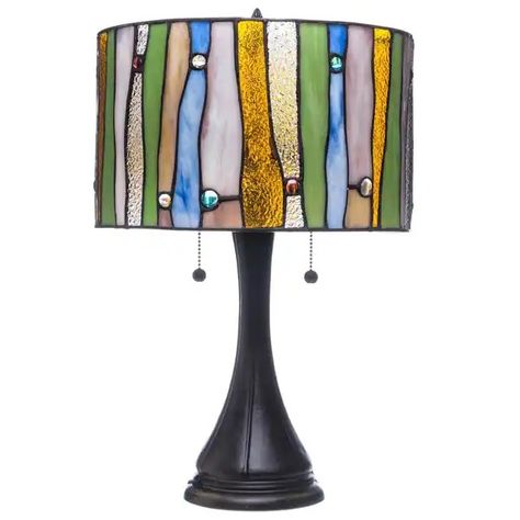 Tiffany Style Drum Contemporary Table Lamp - Bed Bath & Beyond - 16740918 Tiffany Style Table Lamps, Tiffany Style Lamp, Bronze Table Lamp, Bronze Table, Stained Glass Lamps, Contemporary Table Lamps, Cool Floor Lamps, Contemporary Table, Tiffany Lamps