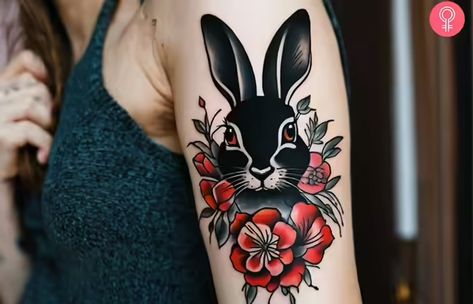 8 Adorable Rabbit Tattoo Designs With Meanings Rikki Tikki Tavi Tattoo, Celtic Rabbit Tattoo, Rabbit Face Tattoo, Year Of Rabbit Tattoo, Rabbit Tattoo Neotraditional, Rabbit Head Tattoo, American Traditional Rabbit, Year Of The Rabbit Tattoo, Traditional Tattoo Rabbit