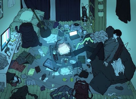 Library Artwork, Messy Room, Anime Room, Dark Art Illustrations, Dark Anime, Boy Room, Art Room, Aesthetic Art, Anime Images