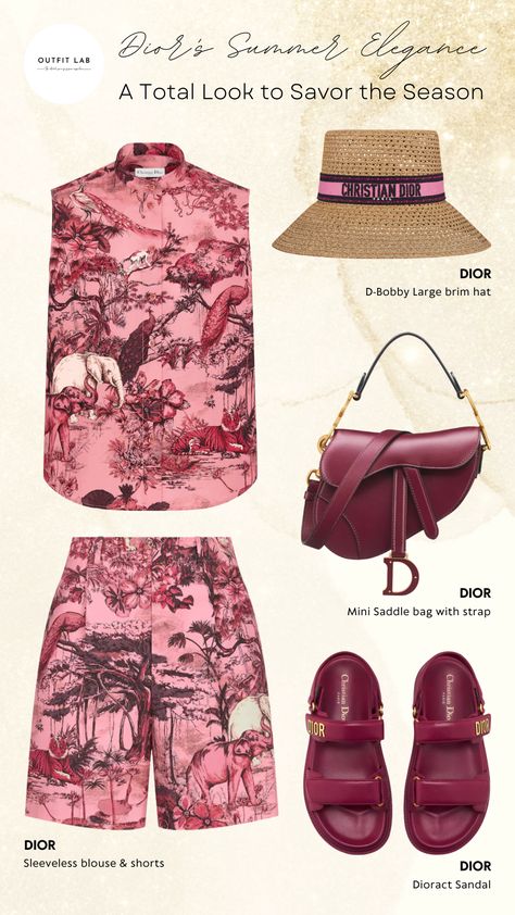 Embrace the summer sun in style with this radiant total Dior outfit. The sleeveless blouse and chic shorts exude a carefree charm, while the Dioract Sandal adds a touch of modernity. Complete the look with the iconic hat and the Saddle bag. Elevate your summer wardrobe with Dior's signature sophistication! #SummerOutfits #RomanticOutfitCasual #RomanticFashionStyle #Ootd #FeminineFashionRomantic #RichOutfits #ElegantDressesClassy #ClassicChicOutfits Dior Summer Outfit, Romantic Outfit Casual, Dioract Sandal, Classic Chic Outfits, Dior Summer, Dior Outfit, Lux Dress, Luxurious Clothes, Rich Outfits