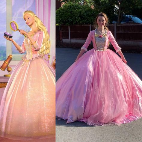 Looking at them side by side it is not an exact match but I am still very happy with how this dress turned out 😊 since I was using… | Instagram Princess And The Pauper Dresses, Belle Gown, Disney Barbie, Princess And The Pauper, Barbie Costume, Cinderella Dresses, Barbie Princess, Fabulous Dresses, Barbie Movies