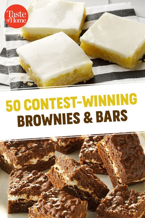 50 Contest-Winning Brownies & Bars Award Winning Almond Dessert Bars, Best Bars For Potluck, Award Winning Brownies Recipe, Bars And Brownies, Bunko Dessert Ideas, Crazy Brownie Recipes, Easy Award Winning Desserts, Brownies And Bars, Award Winning Brownies