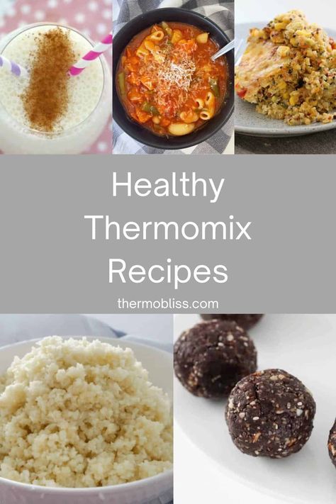 Collage of five images depicting healthy thermomix recipes. Healthy Thermomix Recipes, Best Thermomix Recipes, Muesli Bar Recipe, Thermomix Healthy, Thermomix Recipes Healthy, Vegetable Bake Recipes, Quick Healthy Lunch, Banana Smoothie Recipe, Thermomix Desserts