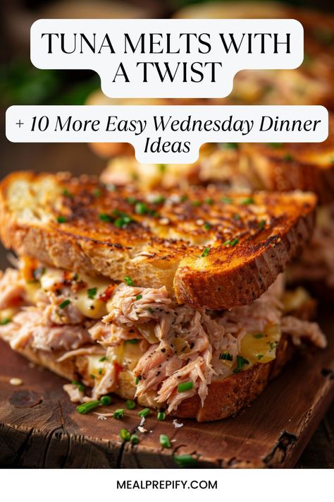 A tuna melt sandwich with a golden crust, a quick and easy choice for dinner ideas for wednesday night. Cheat Meals Ideas, Kids Meals Dinner, Easy Sunday Lunch Ideas, Wednesday Dinner Ideas, Wednesday Meals, Wednesday Family, Wednesday Dinner, Good Wednesday, Easy To Make Dinners