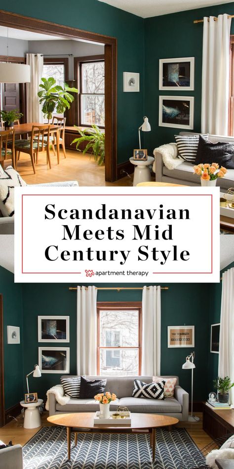 House Tour: Chill Scandinavian Meets Mid-Century Style | Apartment Therapy 1920 Modern Interior, Id Century Modern Living Room, Mid Century Modern And Scandinavian, Swedish Mid Century Modern, Mid Century Meets Scandinavian, Clean Mid Century Modern Living Room, Mis Century Living Room Decor, Scandinavian Eclectic Living Room, Living Room Inspiration Vintage Modern