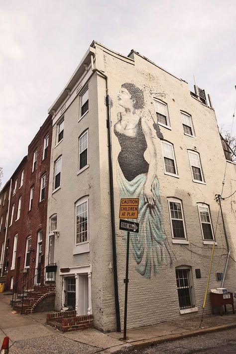 Billie Holiday grew up on this Fells Point block, now adorned with a mural of "Lady Day" herself | Baltimore magazine Photo by David Colwell Charm City, Row Houses, Village Photos, Baltimore City, Billie Holiday, Holiday House, Baltimore Maryland, Eastern Shore, Chesapeake Bay