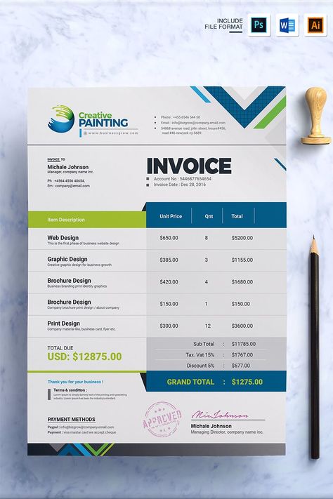 Print Design Brochure, Design Invoice, Free Receipt Template, Company Letterhead Template, Web Design Templates, Invoice Design Template, Company Letterhead, Invoice Design, Business Website Design