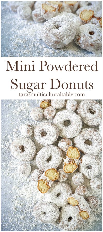 Mini Powdered Sugar Donuts in a pile surrounded by powdered sugar with a few cut in half to show cake texture. Spudnuts Donut Recipe, Mini Doughnut Recipes, Home Made Donuts Recipe, Mini Donut Recipe, Mini Donut Recipes, Mini Doughnuts, Sugar Donut, Holiday Dessert Recipes, Star Food