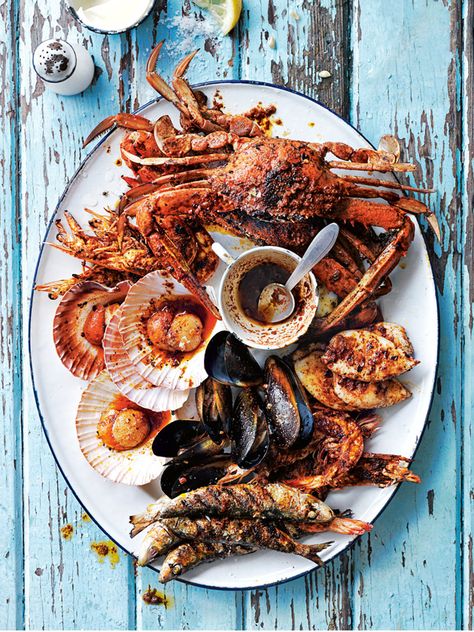 Portuguese Style Barbecued Seafood Platter | Donna Hay Bbq Seafood, Seafood Platter, Australian Food, Grilled Seafood, Think Food, Food Platters, Seafood Dishes, Beautiful Food, Fish And Seafood