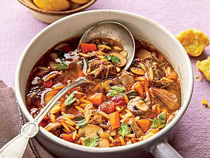 Beef-and-Orzo Soup Beef Orzo Soup, Beef And Orzo, Beef Orzo, Warming Soups, Orzo Soup Recipes, Oven Meals, Brownie Brittle, Winter Soup, Orzo Soup