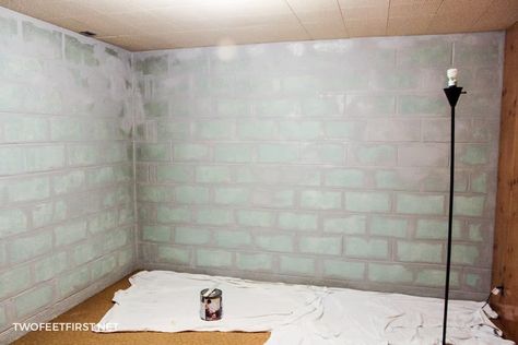 The process of painting cinder block walls in a basement this is for unpainted blocks or if you want to repaint your cinder block walls. #twofeetfirst Painting Basement Walls, Cinder Block Paint, Painted Garage Walls, Painting Concrete Walls, Concrete Basement Walls, Basement Paint, Unfinished Basement Ideas, Basement Decoration, Basement Painting