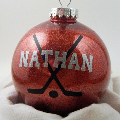 Hockey Ornament Hockey Christmas Ornament by SaxtonDesigns Hockey Christmas Gifts, Diy Hockey Ornaments, Hockey Gifts For Boys, Ordanment Ideas, Hockey Ornaments Diy, Hockey Team Gift Ideas, Hockey Banquet, Hockey Signs, Hockey Bags