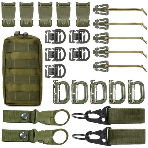 US $7.20 48％ Off | Kit of 25 Molle Accessories Kit Attachment D-Ring Grimloc Locking Gear Clip Webbing Strap Tactical Backpack Web Elastic String Feng Shui Elephant, Body Shaper Corset, Egypt Jewelry, Molle Accessories, Camera Slider, Outdoor Gadgets, Tactical Gear Loadout, Turtle Figurines, Magazine Pouches