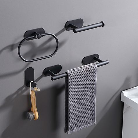 Quantity:4pcs; Type:Bathroom Accessory Set; Style:Modern; Installation Type:Wall Mounted; Material:Mixed Material; Suitable Rooms:Bathroom; Features:Multifunction,Self-adhesive; Net Dimensions:20413; Listing Date:10/25/2021; Production mode:Self-produce Silver And Gold Bathroom, Black Bathroom Accessories Set, Stainless Steel Bathroom Accessories, Gold Bathroom Accessories, Black Bathroom Accessories, Towel Rod, Towel Racks, Bathroom Accessories Sets, Bathroom Hardware Set