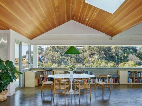 Curtains Or Shades, Industrial Contemporary, Hillside House, Front Courtyard, Streamline Moderne, Wood Bookshelves, Cool Roof, Art And Science, Shade Structure