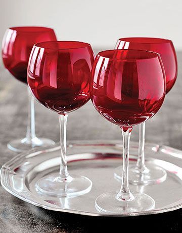 I love my red glasses, and use them year round for many occasions including the holidays, Valentine's Day, special birthdays, and July 4th. Red Things, I See Red, Christmas Table Centerpieces, Simply Red, Red Glasses, Red Wine Glasses, Backyard Paradise, Red Decor, Christmas Table Settings