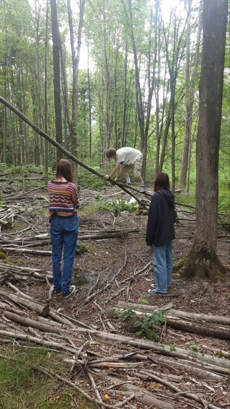 friends in forest style nature alternative aesthetic fairy Exploring Forest Aesthetic, Forest Explorer Aesthetic, Forest Adventure Aesthetic, Junk Yard Aesthetic, Childhood Best Friends Aesthetic, Orphanage Aesthetic, Gifted Kid Aesthetic, Childhood Friends Aesthetic, Woods Hangout Spot