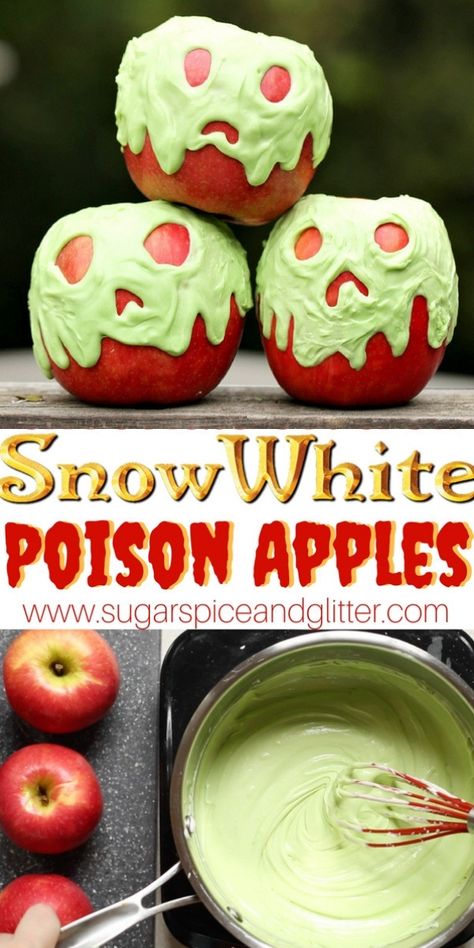 Snow White Poison Candy Apple (2 ways) with Video ⋆ Sugar, Spice and Glitter Pretzel Ideas, Disney Villain Party, Snow White Poison Apple, Spooky Halloween Desserts, Covered Apples, Snow White Apple, Villains Party, Disney Halloween Parties, Chocolate Covered Apples