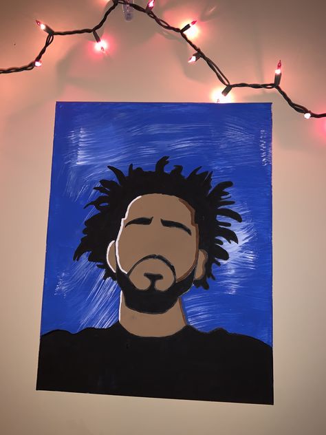 Unisex Painting Ideas, Things To Paint On Canvas Trippy Simple, Painting Ideas On Canvas Brent Faiyaz, J Cole Painting Easy, J Cole Painting, Drake Canvas Paintings, Rapper Paintings, Rapper Paintings Easy, Rappers Painting