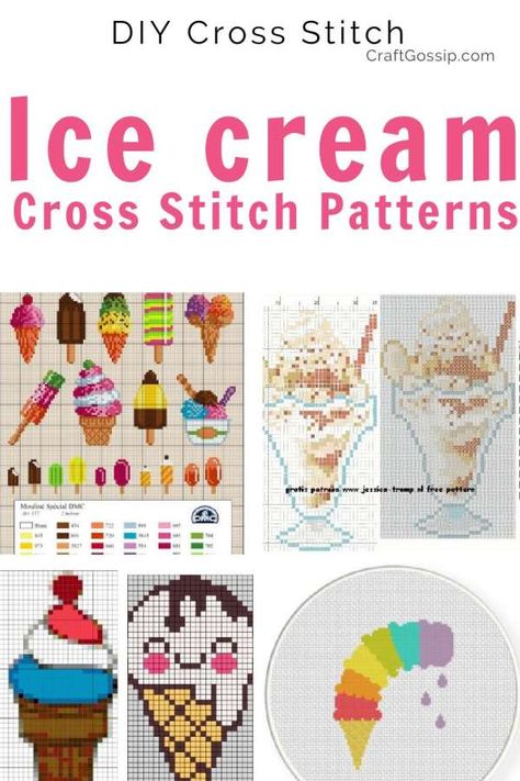 Stitch Up Some Ice Cream that Won’t Melt – Cross-Stitch #crossstitchpatterns #cross-stitchpatterns #freecrossstitchpatterns  #crossstitchcharts #icecreamcrossstitchpattern #popsiclecrossstitch Ice Cream Cross Stitch, Free Cross Stitch Patterns, Diy Cross Stitch, Embroidery Patterns Free, An Ice Cream, Dmc Thread, Cross Stitch Patterns Free, Free Cross Stitch, Hand Embroidery Patterns