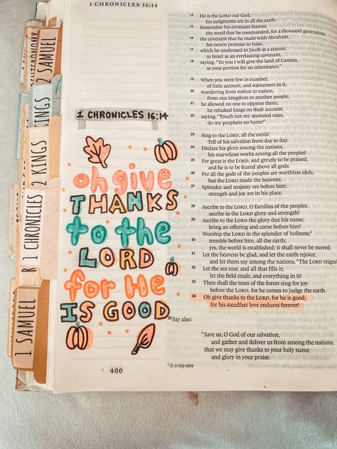 Bible Journaling Thanksgiving, Thanksgiving Bible Journaling, Fall Bible Journaling, Fall Bible Study, Bible Devotional Journal, Thanksgiving Bible Verses, Bible Highlighting, Bible Doodles, Journal Bible Quotes