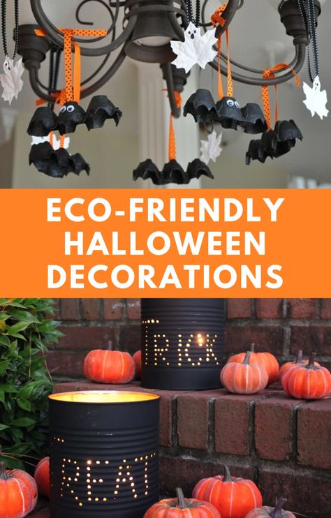 If you enjoy Halloween decorating but want to avoid wasteful inflatables and disposable items, there are plenty of ways to incorporate eco-friendly halloween decorations into your holiday. #greenhalloween #ecohalloween #healthyhalloween #healthierhalloween #ecofriendlyhalloween #DIYhalloween #DIYHalloweendecorations #diydecor Friendly Halloween Decorations, Eco Friendly Halloween, Halloween Flying Ghost, Sustainable Halloween, Kid Friendly Halloween Decorations, Eco Friendly Birthday Party, Simple Halloween Decor, Diy Nature, Outdoor Halloween Decorations