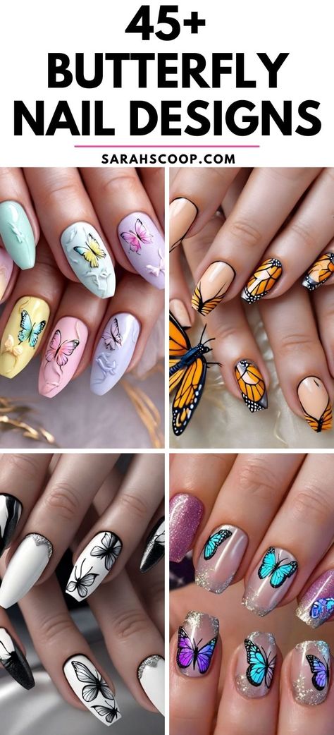 🦋 Get inspired by these stunning butterfly nail designs! Whether you love colorful or monochrome looks, we've got you covered. 💅✨ #ButterflyNails #NailArtInspo #NailGoals Short Nail Designs Butterfly, Nail Butterfly Designs, Nail Designs Butterfly, Butterfly Nail Design, Gel Overlay Nails, Nail Butterfly, Butterfly Ideas, Accent Nail Designs, Overlay Nails