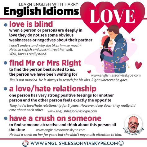 Advanced Adjectives, Idioms About Love, Love Idioms, Expressions In English, English Speaking Skills, Vocabulary English, English Phrases Idioms, English Love, Idioms And Phrases