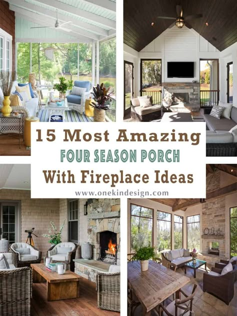 15 Most Amazing Four Season Porch With Fireplace Ideas Large Sunroom Ideas, 4 Season Porch Ideas, 4 Season Room Addition, 3 Season Porch Ideas, Four Season Porch, All Season Porch, Four Season Sunroom, Porch With Fireplace, Four Season Room