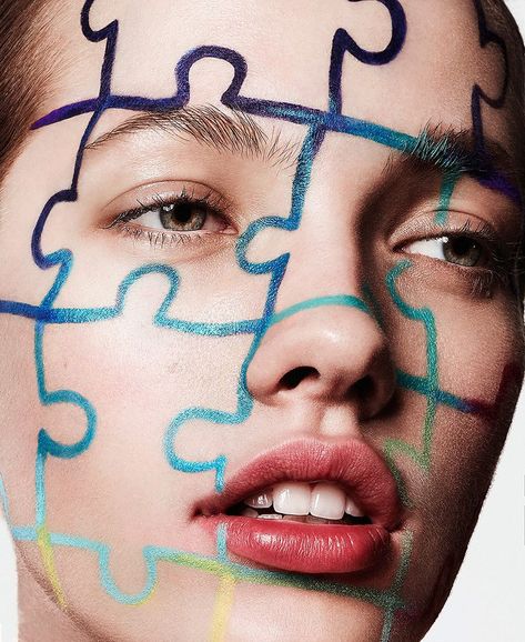 Puzzle Makeup, Ideas Carnaval, Vogue Ukraine, Self Photography, Extreme Makeover, Face Photography, Facepaint, Photography Poses Women, Kiss Makeup