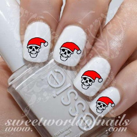 Christmas Nail Art Skull Santa Hat Nail Water Decals Water Slides Santa Hat Nails, Cat Nail Art, New Years Nail Art, Nail Water Decals, Cat Nail, Clear Nail, Best Nail Art Designs, Wedding Nails Design, Nail Envy