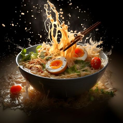 Photo professional photography image of ... | Premium Photo #Freepik #photo Ramen Bowl Photography, Ramen Photography Styling, Premium Food Photography, Ramen Photography, Ramen Noodles Soup, Hiyashi Chuka, Noodles Images, Soup Japanese, Ramen Miso