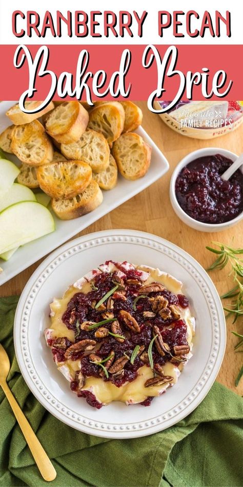 This Cranberry Pecan Baked Brie tastes amazing, is super easy to make, and is a guaranteed crowd-pleaser. It’s a delicious holiday appetizer! It looks and tastes super sophisticated, but it takes minutes to make and has very few ingredients. This baked brie recipe pairs creamy, tangy cheese with tart cranberry sauce, sweet honey, crunchy pecans, and fragrant fresh rosemary. Cranberry Pecan Baked Brie, Brie With Jam, Cheesy Recipes Easy, Baked Brie With Jam, Baked Brie Recipe, Pecan Baked Brie, Baked Brie Recipes, Cranberry Baking, Holiday Appetizers Easy