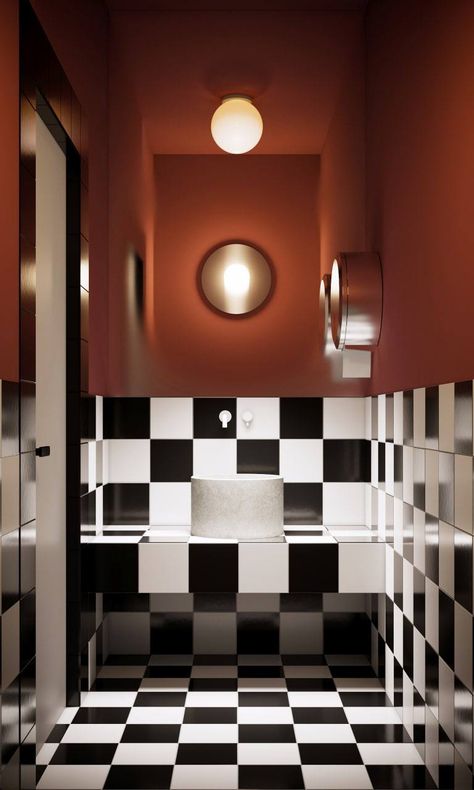 Pop Art Bathroom, Room 237, Pizza House, Restaurant Bathroom, Restroom Design, Airbnb Design, Art Deco Bathroom, Washroom Design, Modern Toilet