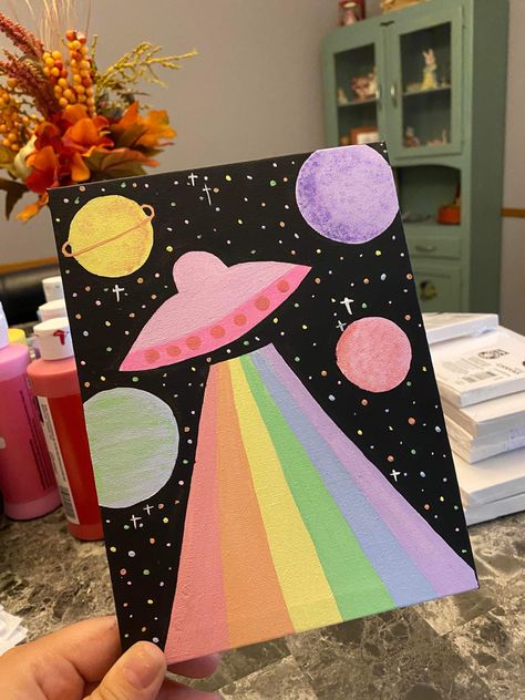 Diy Canvas Art Easy, Rainbow Drawing, Space Drawings, Posca Art, Rainbow Painting, Space Painting, Simple Canvas Paintings, Cute Canvas Paintings, Easy Canvas Art