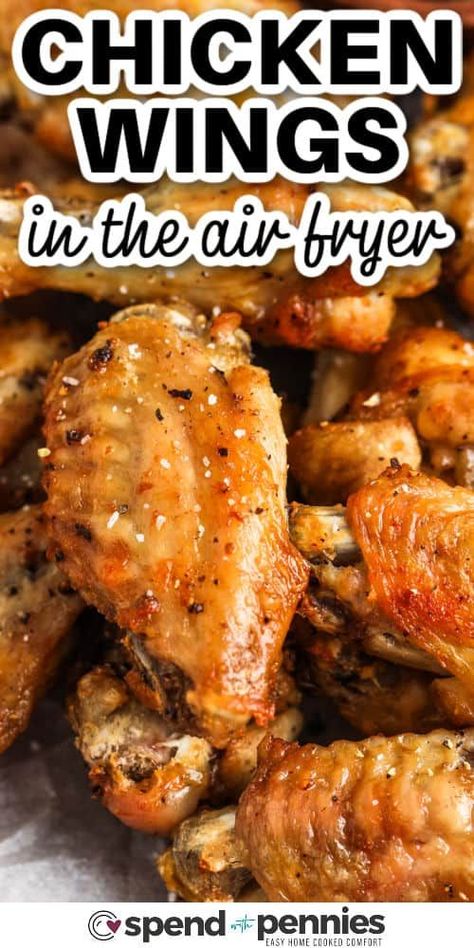 When it comes to appetizers, these air fryer chicken wings are the best. Power up the Ninja or any other brand of air fryer and they turn out crispy and full of flavor in no time. Cook from frozen or fresh, just adjust the time and temp for a hot and delicious appetizer that is sure to be a favorite with all of your favorite sauces! #airfryerchickenwings #airfryerwings #chickenwings #spendwithpennies Airfryer Wings, Crispy Air Fryer Chicken Wings, Wing Night, Crispy Air Fryer Chicken, Appetizer Easy, Actifry Recipes, Air Fryer Wings, Air Fryer Recipes Snacks, Air Fryer Chicken Wings