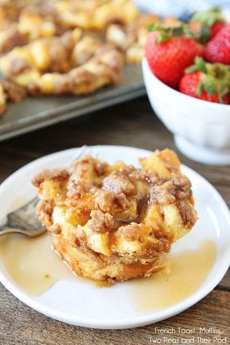 Baked French Toast Muffins on twopeasandtheirpod.com French Toast Bake Overnight, Baked French Toast Casserole, French Toast Muffins, Baked French Toast, French Toast Breakfast, Easter Brunch Food, French Toast Easy, French Toast Bake, French Toast Casserole