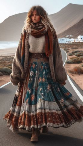 Boho Skirt Outfit Winter, Earthy Winter Outfits, Boho Chic Outfits Fall, Bohemian Winter Outfits, Intentional Wardrobe, Boho Skirt Outfit, Bohemian Style Winter, Boho Lookbook, Teal Outfits