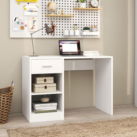 Desks For Bedroom, Study Desk Modern, Office Work Desk, Shelves Bedroom, Home Office White, Shelves Modern, Desktop Table, Desk Laptop, Style Writing