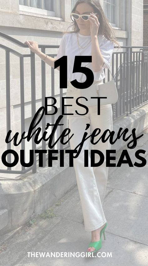 White Jeans Sandals Outfit, Cream Jeans Street Style, Womens White Pants Outfits, White Jeans For Winter, Tops For White Jeans, How To Style A White Jeans, What To Wear With White Jeans In Winter, White Jeans Night Outfit, White Jeans Fall Outfit Casual