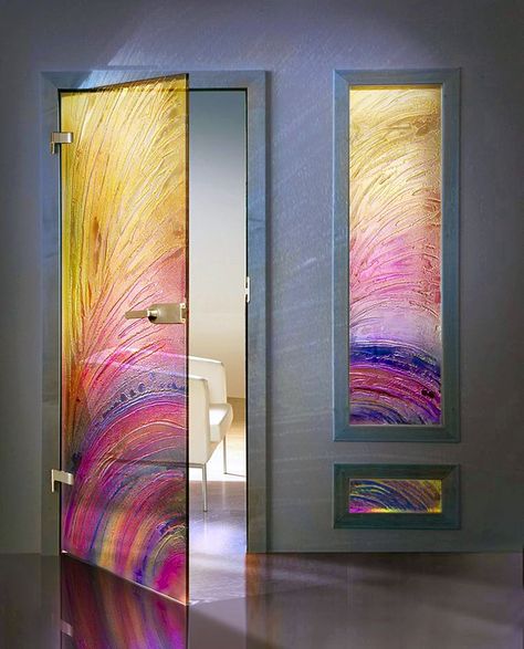 fused glass doors Glass Door Design, Fusing Glas, Art Door, Stained Glass Door, Door Glass Design, Glass Doors Interior, Glass Door Knobs, Cool Doors, Door Design Modern