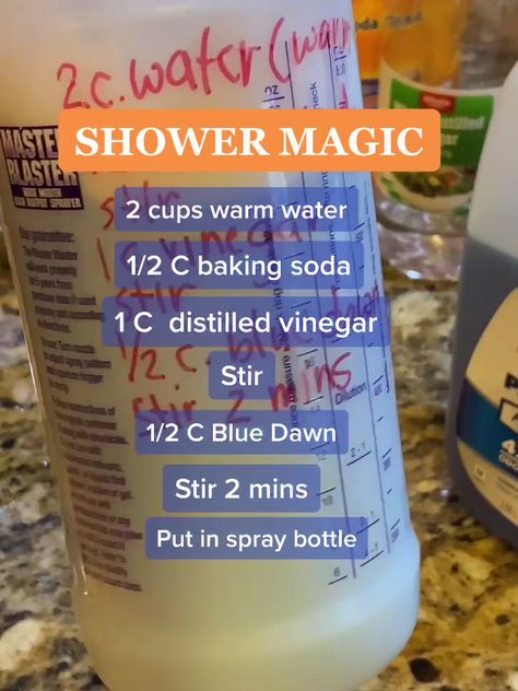 Angie Batis(@angiebatis) on TikTok: Shower Magic!! THE BEST RECIPE EVER! #shower #showerclean #showercleaner #diy #dawn #makeityourself #house #tiktoktutorial #cleantok Shower Magic, Best Shower Cleaner, Homemade Shower Cleaner, Shower Cleaning Hacks, Homemade Cleaning Supplies, Easy Cleaning Hacks, Diy Cleaning Solution, Homemade Cleaning Solutions, Cleaner Recipes