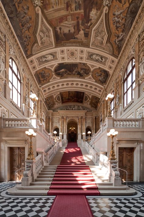 Staircase, Hofburg Palace, Vienna, Austria photo via spaces Gottfried Semper, Hofburg Palace, Palace Interior, Paris Jackson, Baroque Architecture, Grand Staircase, Vienna Austria, Paris Saint-germain, Paris Hilton