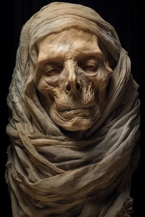 Mummies:  Preserved corpses brought back from the dead in ancient Egypt.  Wrapped in bandages and cursed, they often possess powerful magic and an insatiable hunger for life.  Think decaying flesh clinging to bone, fueled by an unholy vengeance.  Their weakness can lie in the secrets of their embalming rituals or the power that holds them bound to the mortal realm. Ancient Egypt Mummies, Grim Hollow, Egypt Mummy, Zbrush Models, Creature Reference, Powerful Magic, Arte Alien, Effects Makeup, Custom Cross