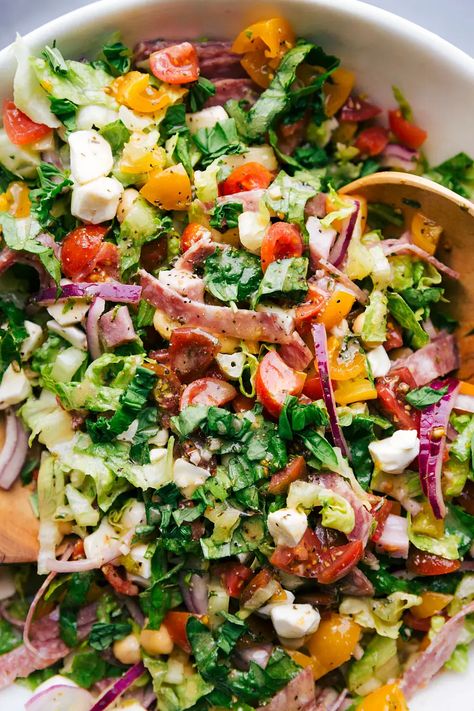 Italian Chopped Salad (CPK Copycat) | Chelsea's Messy Apron Single Salad Recipes, Italian Chopped Salad Recipes Homemade Dressing, Copycat Cpk Italian Chopped Salad, Italian Sun Chopped Salad, Cpk Salad Recipes, Best Big Salad Recipes, Chopped Salad Italian, California Kitchen Recipes Copycat, Chop Salad Dressing